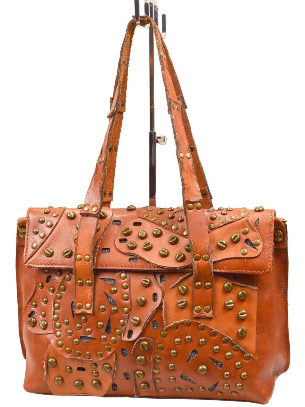 Patricia Nash Studded Leather Shoulder Bag| Boho | Raw Edge Distressed